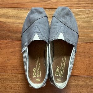 Gray Striped Canvas TOMS Slip On Shoes